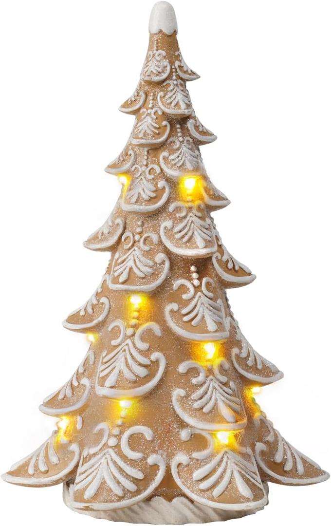 Cynkeyee Gingerbread Christmas Decorations Tree - Christmas Decoration Indoor with Lights Party Decorations Xmas Decor for Women Table Centerpiece 6.5x4.5x10 Inch