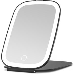 Rechargeable Travel Makeup Mirror with LED Light, 3 Lighting Modes, 7x5 Inch Foldable Vanity Mirror for Desk or On The Go, Black