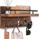 OurWarm Wall Mounted Key Holder/Hangers for Wall Decorative with 5 Key Hooks, Wooden Mail Rack Organizer with Shelf, Rustic Home Decor for Entryway Mudroom Hallway Office, Brown