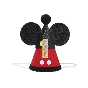 Mouse 1st Birthday Party Hat - Mouse First Party Hat, Mouse Theme Party Crown, Cake Smash Hat,Mouse Ears,Cake Smash，Red Black