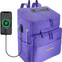 CRAFTISS Crochet Bag Yarn Storage - Christmas Gift - Durable Canvas Yarn Bag for Crochet Accessories  Backpack Organizer with Knitting Accessories Pockets and USB Cable (Violet)