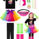 AOTHSO 18 Pieces 80s Outfit for Kids Girls 80s Costume Accessories Set Halloween Cosplay 1980s Party (Small, Iridescence)