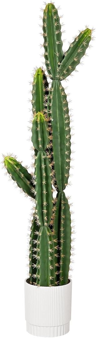 51 Inch Tall Artificial Cactus, Realistic Faux Cactus Plant with White Planter, 4.3Ft Fake Cactus Tree for Indoor & Outdoor Home Office Decor, Low Maintenance