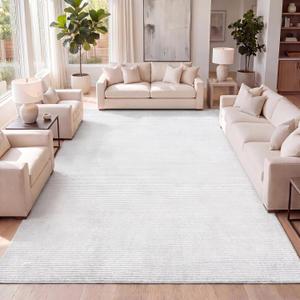 JONATHAN Y Cole Pinstripe High-Low White/Silver Indoor Area Rug, 3x5, Modern, Minimalist, Easy-Cleaning for Living Room, Bedroom, Kitchen, Pet Friendly, Non-Shedding (CAR101C-3)