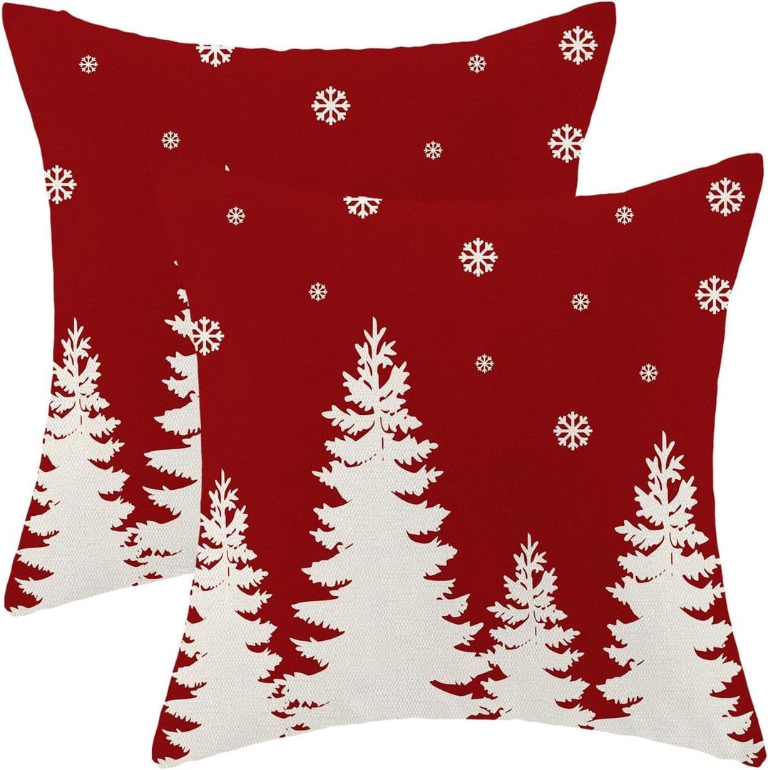 CXMEIFLY Christmas Pillow Covers 24x24 Inch Set of 2 Red Cream Christmas Tree Snowflakes Decor Throw Pillows Winter Xmas Holiday Outdoor Cushion Cases for Couch Bed
