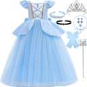 Princess Cinderella Costume for Girls Kids Cosplay Dress Carnival Halloween Party Outfit (5-6 Years, Blue)