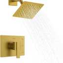 KENES Brushed Gold Shower Faucet, Modern Square 6-Inch Shower Head and Handle Set, Bathroom Rainfall Shower System Wall Mount, KE-6025B-4 (Including Shower Valve)