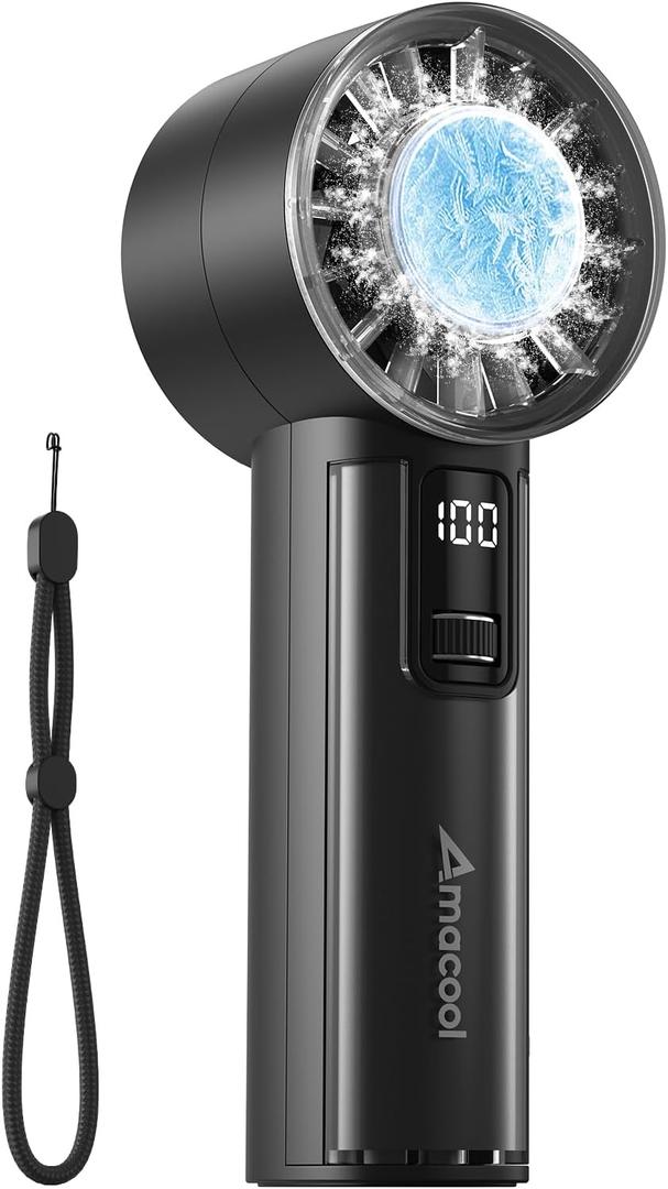 AMACOOL Handheld Fan with Ice Cooler, Mini Portable Fan Rechargeable, 18Hrs Cooling, 0-100 Adjustable Speed, Small Yet Powerful, Personal Hand Fans for Travel, Beach, Outdoor, Makeup, Gifts for Women (Black)