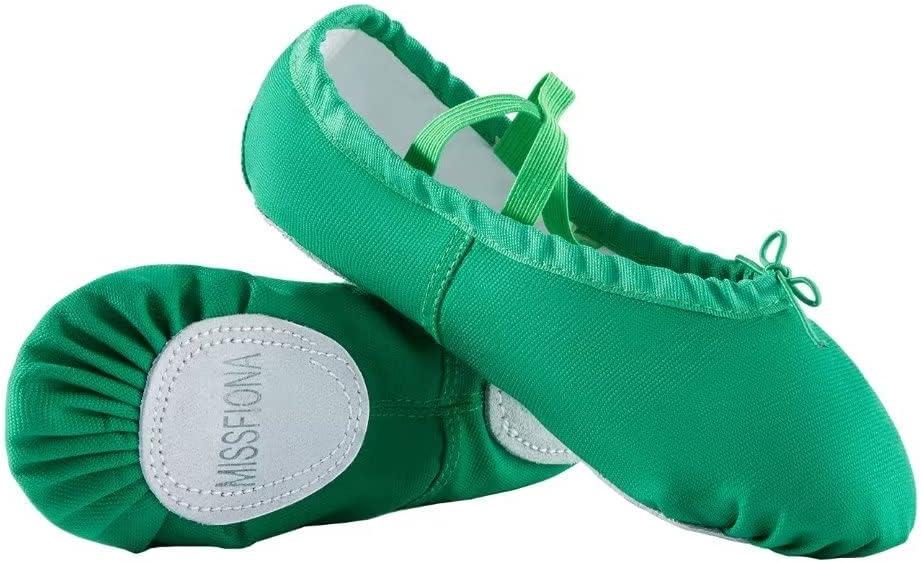 missfiona Women Canvas Ballet Slippers Dance Shoes Adult Practice, Split Sole, Drawstring, Yoga Flat, Belly Shoes, 9