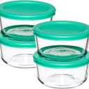 Anchor Hocking 2 Cup Glass Storage Containers with Lids, Set of 2 Glass Food Storage Containers with Mint SnugFit Lids