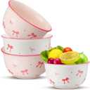 Maxdot 4 Pcs Pink Bow Ceramic Bowls Set 10oz Cute Bowls Aesthetic Under Glaze Dinnerware for Kitchen Kitchen, Dining, & Serving, Decorative Porcelain Dishes for Couples, Families, Daily Use & Gifting
