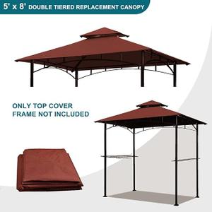 Grill Gazebo Replacement Canopy Top - Wonwon 5x8 Gazebo Roof Double Tiered Outdoor BBQ Roof Cover Grill Shelter Only Fit for Model L-GG001PST-F (Burgundy)