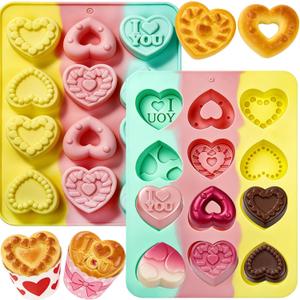 2PCS Heart Silicone Molds for Chocolate, Candy, Wax - 12 Cavities Each, 6 Love Designs, Non-Stick Food Grade Fondant Mold for Valentine's Day Gift, Baking, Ice Cube, Resin Crafts, Soap, Candle Making