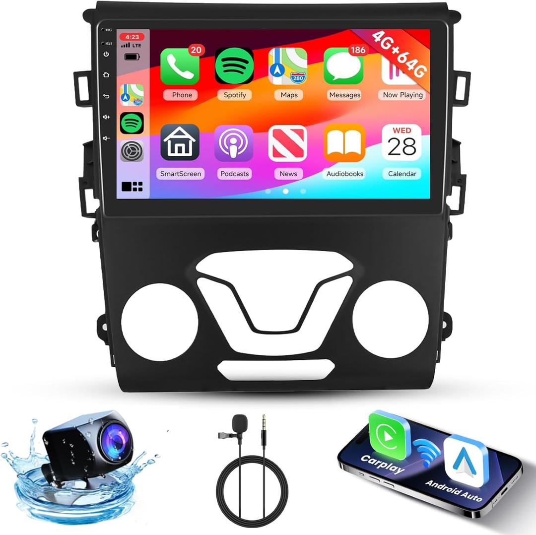 [4G+64G] Android Car Stereo for Ford Fusion Mondeo 2013-2019 Radio with Wireless Carplay Android Auto Mirror Link, 9 inch Touch Screen with GPS, Mirror Link, Bluetooth, WiFi, 32EQ, FM/RDS Radio
