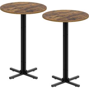 Round Bar Table Set of 2, Counter Height Pub Table, Bar Height Cocktail Table, Versatile Use, for Dining Room, Kitchen, Bar, Pub, Cafe, Rustic Brown and Black BT10L2BR