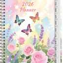 4 x 2026 Planner, Weekly and Monthly Calendar Academic Planners, Jan 2026 - Dec 2026, Planning Agenda Notebook for Office School Supplies, Butterfly Flowers