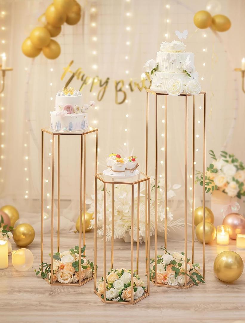 Cylinder Pedestal Stands for Party: 3 PCS Cake Table Stand in 23.6/31.5/39.4 INCH Height Cilindros Para Fiestas for Birthday Wedding Celebration