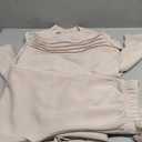 WIHOLL Two Piece Sets for Women Fall Travel Vacation Outfits Long Sleeve Lounge Sets Side Slit Wide Leg Pants S-3XL (Beige)