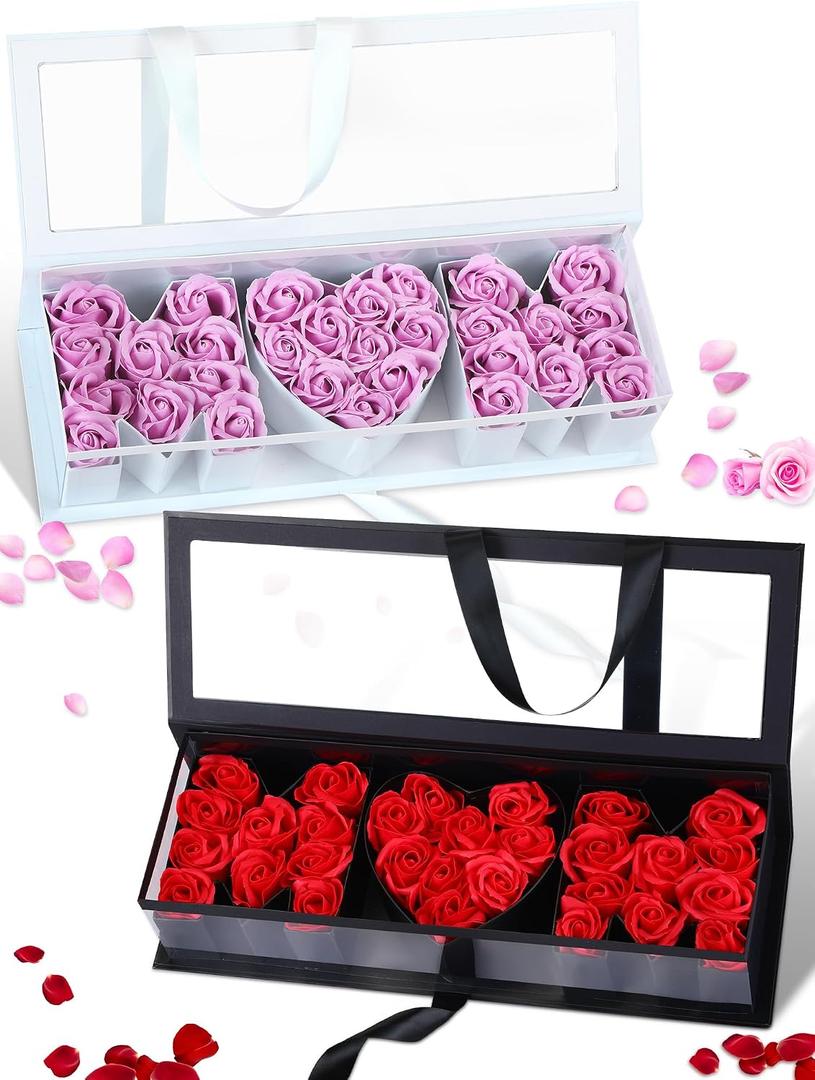 Thiccywoov 2 Pcs Mother Birthday Gift Flower Box with 60 Scented Flowers Mom Letter Shaped Fillable Boxes Floral Gift Packaging for Arrangement Mother's Day, Birthday (Pink, Red)