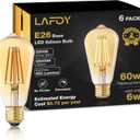 Amber Edison Light Bulbs 2200K Soft Warm, E26 LED Bulb 60 Watt Equivalent, 6W ST58 Teardrop Antique Style 60W Replacement, 550 Lumen Medium Base Lightbulbs, 120V 6 Pack
