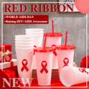 Tioncy 12 Pcs Cancer Awareness HIV/AIDS Red Ribbon Plastic Tumblers with Lids and Straws Inspirational Tumblers Cancer Awareness Gifts for Women Men Survivor Fighter Favors