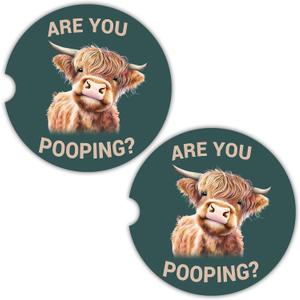 Cow Car Coasters for Cup Holders - 2 Pack Cute Cow Print Car Accessories for Women, Funny Highland Cows Stuff Decor, Absorbent Ceramic Cup Holder Coaster for Car to Keep Clean, Country Western Gift