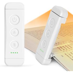 Glocusent USB Rechargeable Book Light, Portable Clip-on LED Reading Light, Reading Lights for Books in Bed with 3 Amber Colors & 5 Brightness Dimmable, Compact & Long Lasting, Perfect for Book Lovers (White)