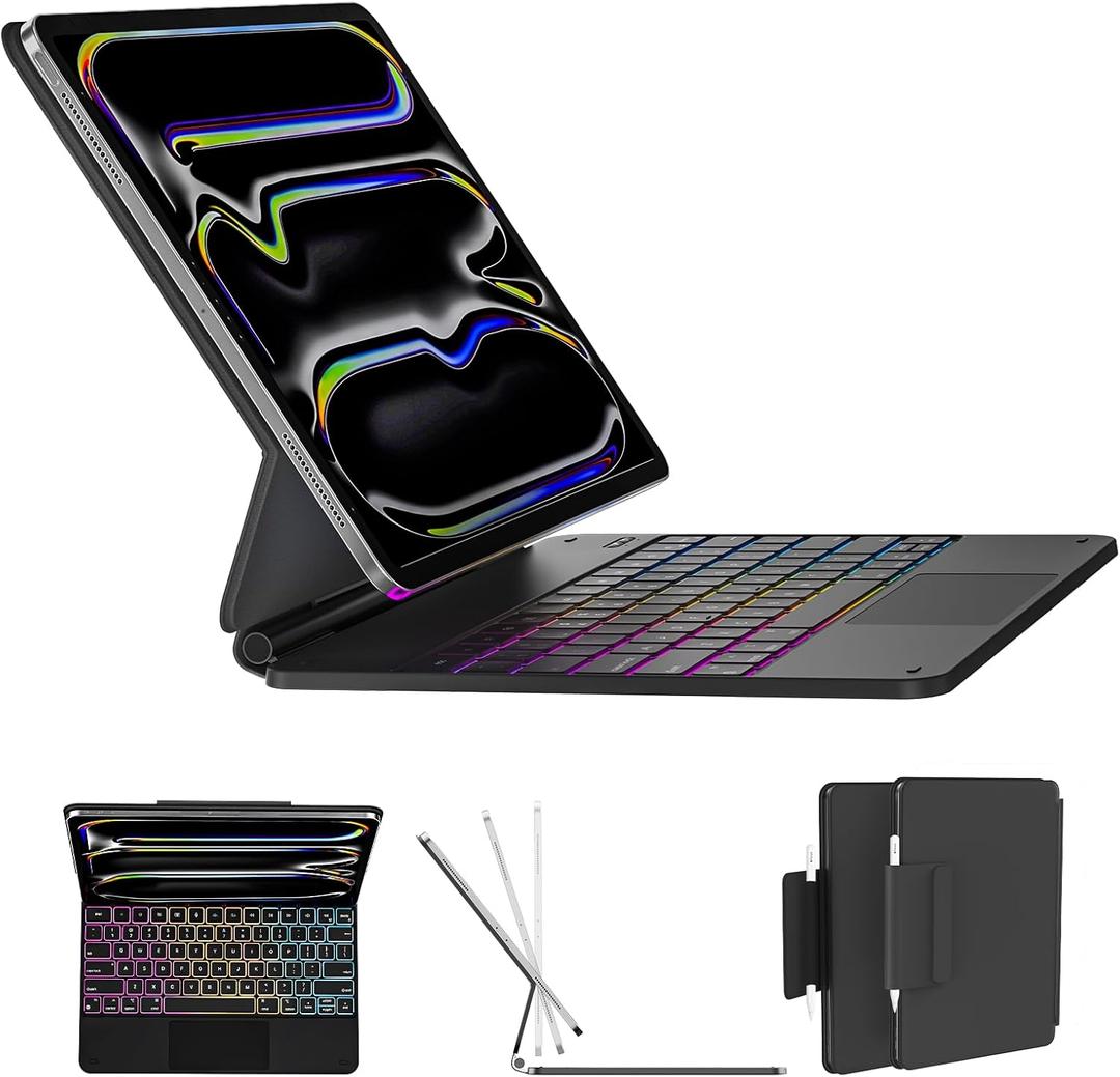 AUSDOM iPad Pro 13-inch Case 2024 with Keyboard (M4), Wireless Magnetic Floating Backlit Rechargeable Keyboard Case with Multi-Touch Trackpad and Pencil Holder for iPad Pro 13-inch (M4, 2024), Black (for iPad Pro 13 (M4) 2024)