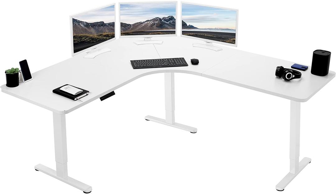 Agilestic L Shaped Standing Desk Adjustable Height, Electric Corner Standing Desk, 63 x 55 inch Sit Stand Computer Table with Splice Board, White 
