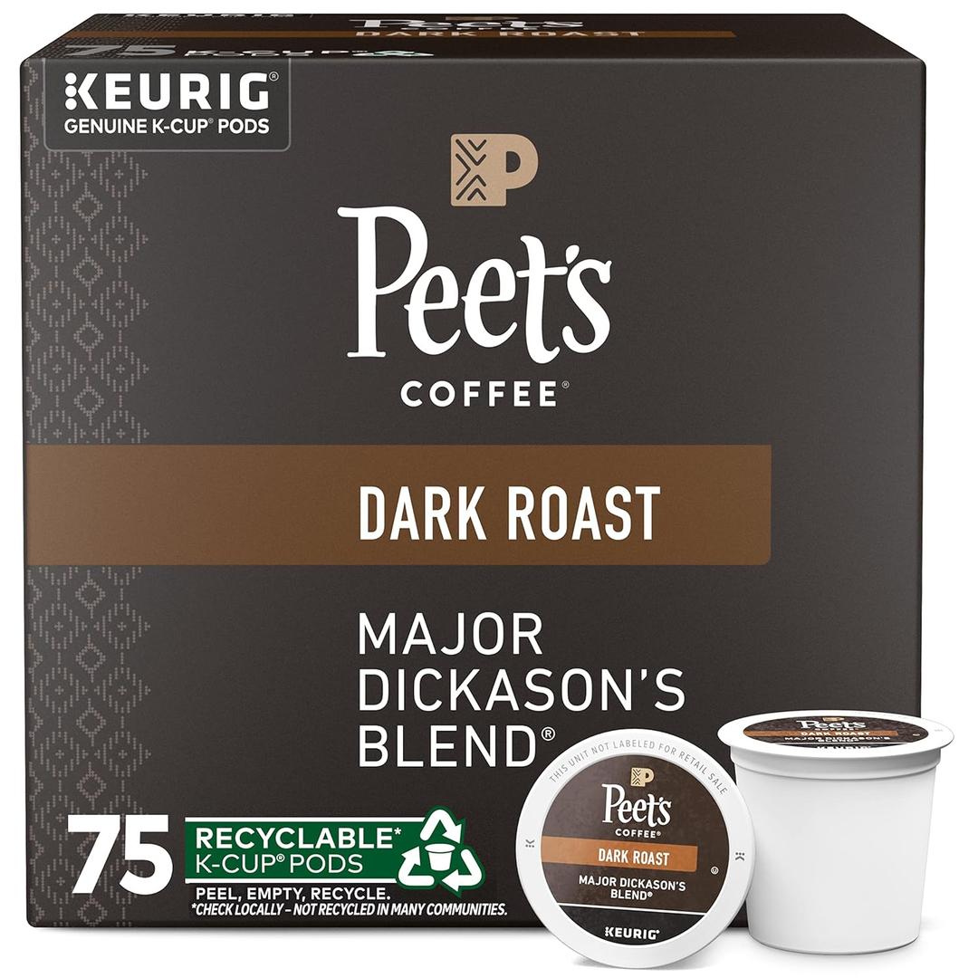 Peet's Coffee, Dark Roast Keurig K-Cup Pods, 100% Arabica Coffee - Major Dickason's Blend 75 Count (1 Box of 75 Pods) (EXP 12/19/26)