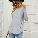 Lafural Womens Long Sleeve Tops Tunic Fall Shirts Women Sweaters Crew Neck Button (Gray, S)