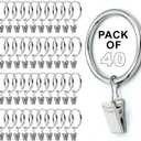 Silver Curtain Rings with Clips 1.5" Inch Set of 40 Heavy Duty Curtain Hooks for Drapes, Caps, Pictures - fits on Rod Diameter Upto 1.25Inch/32mm (Silver, 1.5" Inch - 40 Pack)