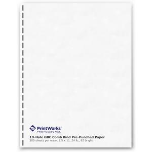 PrintWorks Professional GBC 19 Hole Comb Binding Pre-Punched Paper - Book Binding Printer Paper - Made in the USA - 500 Sheets - 8.5" x 11" - 24 lb - 92 Bright White (04329)