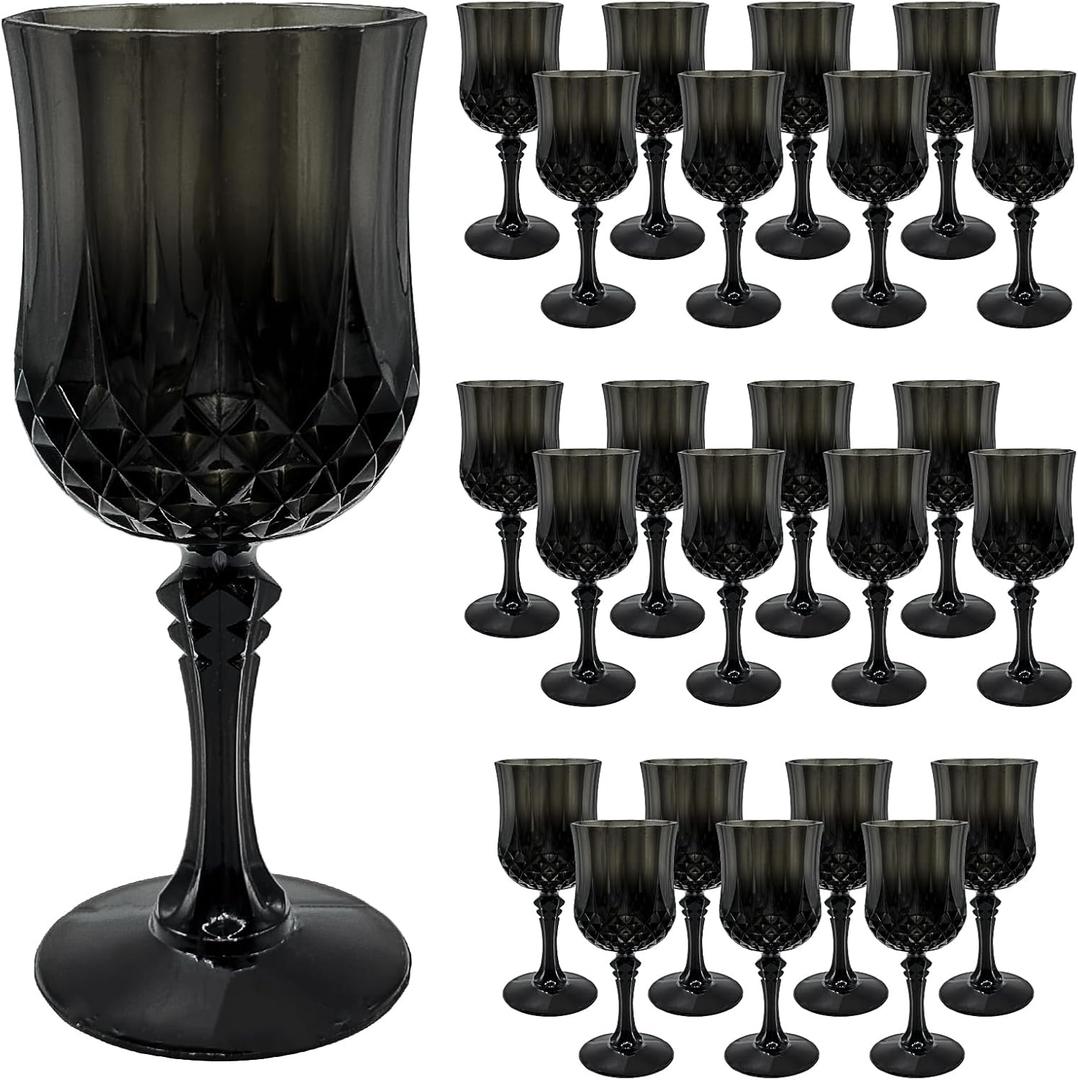24 PCS Black Plastic Wine Glasses,Reusable Plastic Wine Glasses,Black Goblet Glass,Durable and Sturdy Cups Can Be Used for Various Parties Such as Weddings!