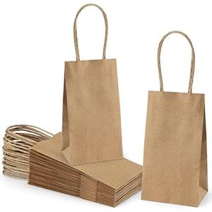 Poever Small Kraft Paper Bags 25 Pack Mini Brown Paper Bags 3.5x2.4x6.7 Small Gift Bags with Handles Bulk for Party Favor Business