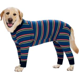 Dog Surgery Recovery Suit Dog Onesies for Large Dogs Spayed Dog Recovery Suit Dog Cone Alternative After Surgery Abdominal Wounds Protector Dog Bodysuit for Medium Large Dogs Pajamas (2XL, Stripe Blue)