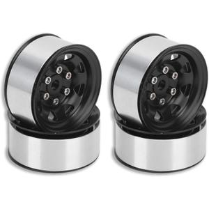 4 Pcs RC Wheel Hub, 1.55 Inch RC Wheel Rim Hub 5 Hole Silver Rim Universal Simulation Tire Beadlock Accessories for Axial AX90069 Crawlers (Black)