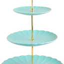Sweejar 3 Tier Ceramic Cake Stand Wedding, Dessert Cupcake Stand for Tea Party Serving Platter (Turquoise)
