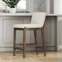 Nathan James Gracie Modern Counter Height Bar Stool with Back, Counter Stool Upholstered Chair with Natural Textured Linen and Brushed Wooden Legs, Cream Boucle/Dark Brown, Counter Height - Single