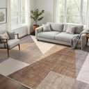 Washable Modern Area Rug: 8x10 Large Geometric Area Rugs for Living Room & Bedroom with Non-Slip Backing Modern Geometric Carpet for Living Room Brown 8'x10'.