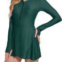 Long Sleeve Swimsuits for Women UPF 50+ Swim Dress Swimwear One Piece Bathing Suit with Skirts Rash Guard Over 50 (Medium, Dark Green)