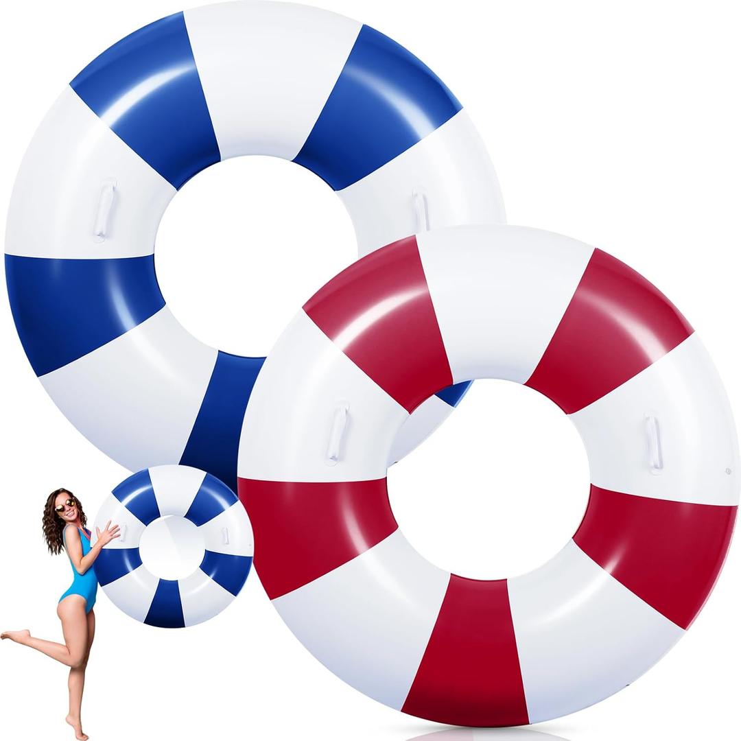 2 Pcs Large Pool Floats Swim Ring with Handles 47.24 Inch Inflatable Swimming Pool Tubes Adult Size for Summer Lounger Beach Party (Navy Blue,Maroon)