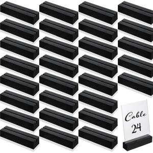 Blosssound 24 Pcs Wood Place Card Holders Black Wooden Table Number Holder Stands Name Card for Wedding Party Events Exhibition Decoration Office Restaurant Business(Black,4.61 x 1.1 x 1 Inches)
