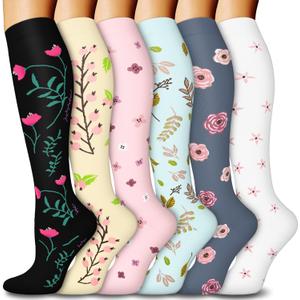 FuelMeFoot 6 Pairs Compression Socks for Women & Men 15-20mmHg Graduated Support Knee High Socks for Nurses, Travel, Athletic