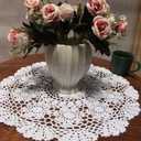 Damanni White Cotton Handmade Crochet Lace Tablecloth Doilies Table Overlay,Round,16 Inch,2PCS
