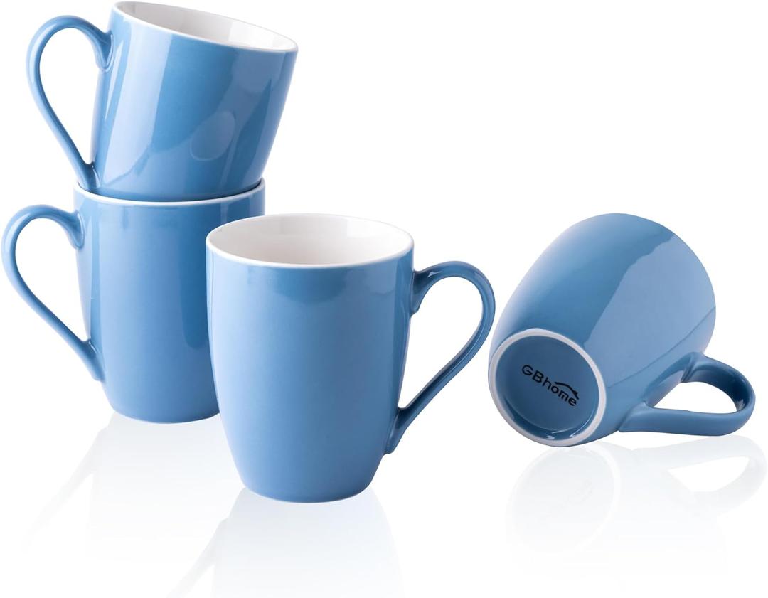 GBHOME Porcelain Coffee Mugs Set, 16 oz Large Coffee Mugs Set of 4 for Dad Mom Women Men, Light Weight Ceramic Coffee Cups for Cappuccino,Latte,Tea,Cocoa, Dishwasher & Microwave Safe, French blue