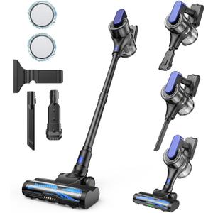 Cordless Vacuum Cleaner for Home, 55 Min Runtime Stick Vacuum with Green LED Light, Powerful Suction for Pet Hair, Carpet & Hard Floor, Lightweight & Low Noise