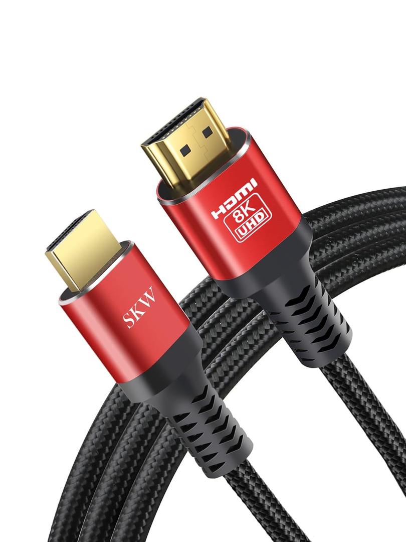 SKW Ultra High Speed HDMI 2.1 Cable 48Gbps, 8K@60Hz 4K@120Hz, Dynamic HDR 10, eARC, Dolby Atmos, Braided Cord, Compatible with Roku TV, PS5, HDTV (50ft/15m)