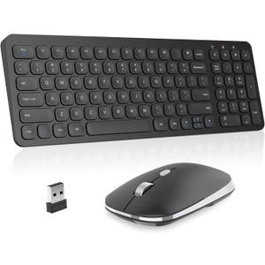 cimetech Wireless Keyboard Mouse Combo, Compact Full Size Wireless Keyboard and Mouse Set Less Noise Keys 2.4G Ultra-Thin Sleek Design for Windows, Computer, PC, Notebook, Laptop - Matte Black