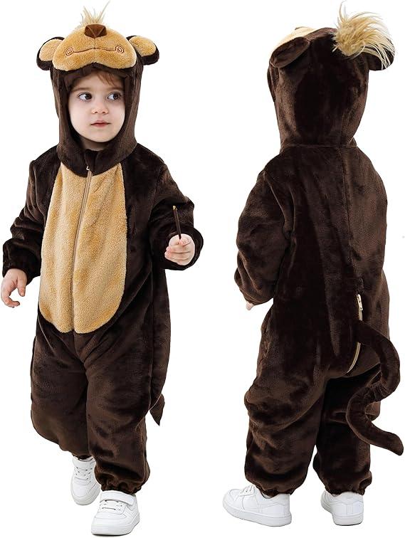 Toddlers Animal Costume Unisex Baby's Warm Halloween Outfits Kids Dress Up Jumpsuits Rompers, 6-12M